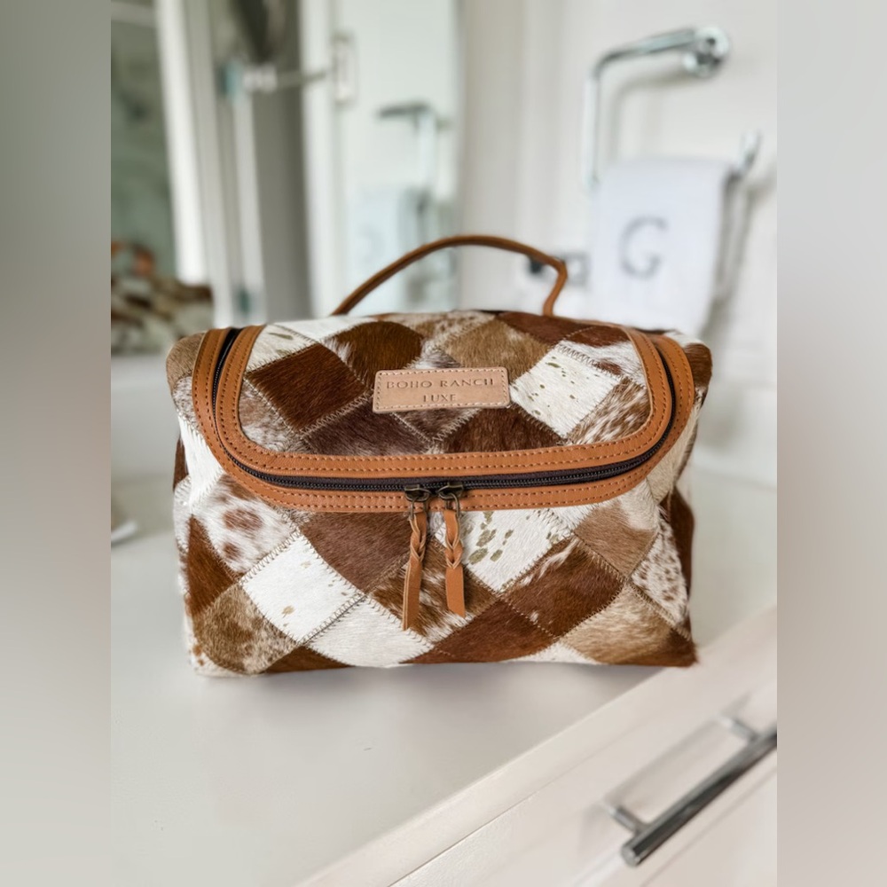 BOHO RANCH - LUXE TRAVEL Genuine Hair On Leather makeup travel toiletry bag case